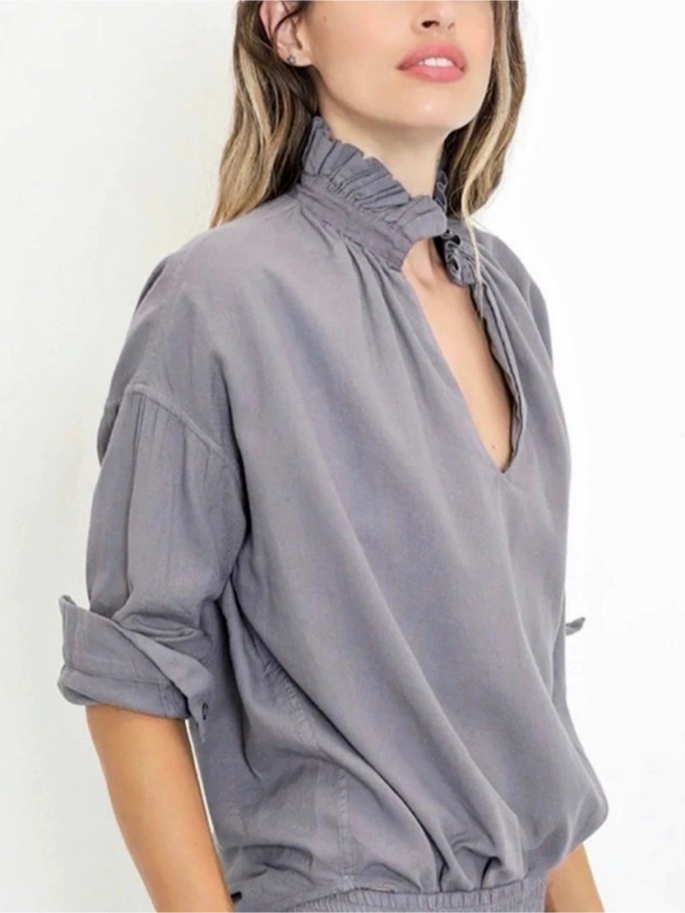 A Shirt Thing Penelope Top Ruffled Neck Blouse size Petite office siren luxe